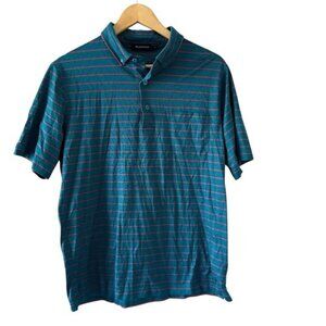 Bugatchi Men’s Polo Shirt L Striped Stretch Lightweight Modern Fit Casual